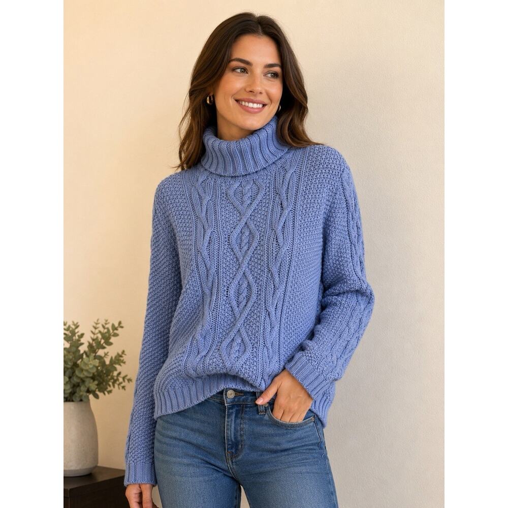 Lauren Ralph Lauren Cable Knit Sweater Women’s XL Blue 100% Cotton Chunky